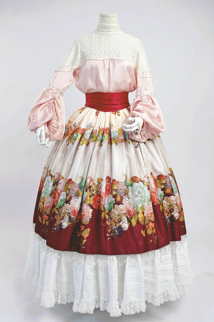 Red [Rainy Season Garden] Print Ruffle Sweet Classic Lolita Skirt - Product - 2