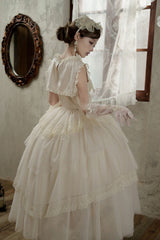 White [Dream by the Pillow] Triple-Layered Ruffled Bow Lace Sweet Elegant Lolita Dress - Product - 16