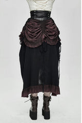 Burgundy Printed Drawstring Steampunk Womens Half Skirt - Product - 4