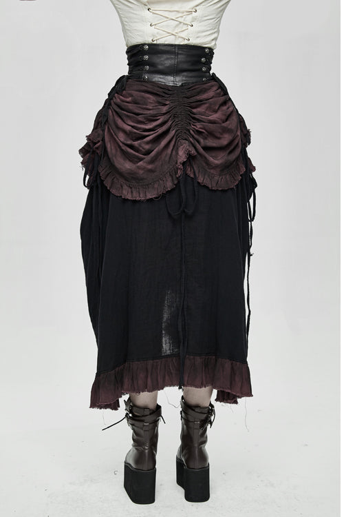 Burgundy Printed Drawstring Steampunk Womens Half Skirt - Product - 4