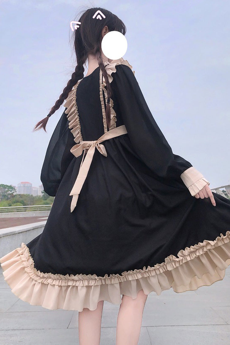 Long Sleeves Waist Bow Ruffled Sweet Lolita OP Dress - Product - 2