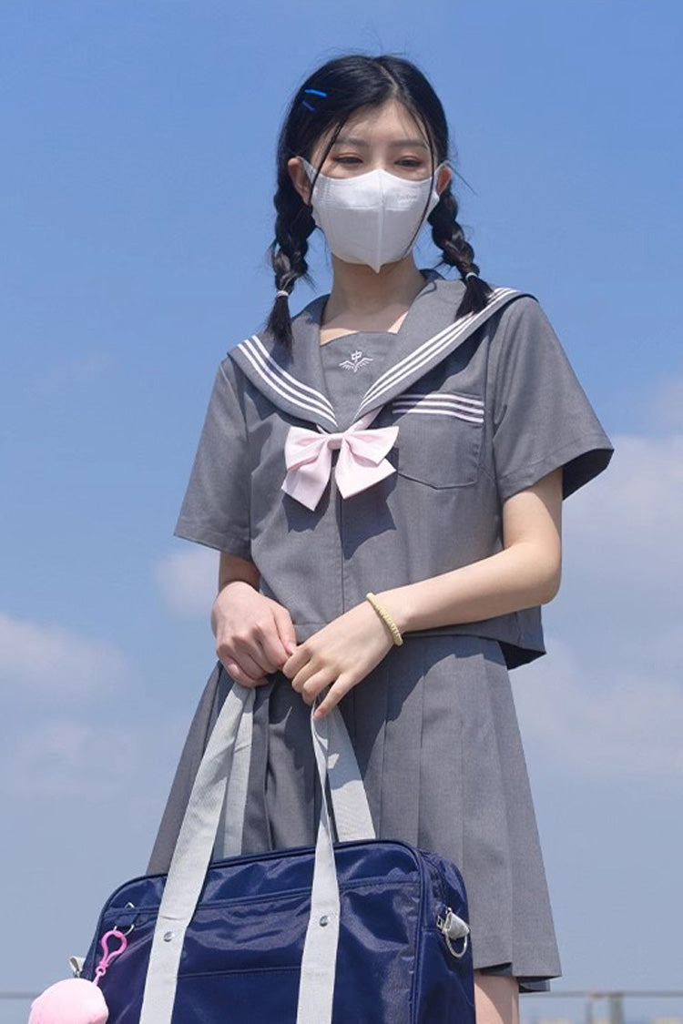 Grey Sweet College Style Navy Collar Japanese School Pleated Skirt - Product - 6