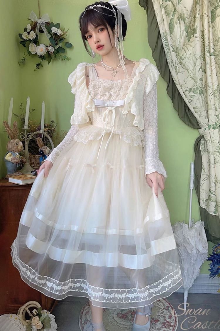 Ivory [Swan Castle] Ruffle Bowknot Lace Sweet Elegant Gorgeous Lolita Jsk Long Dress - Product - 2