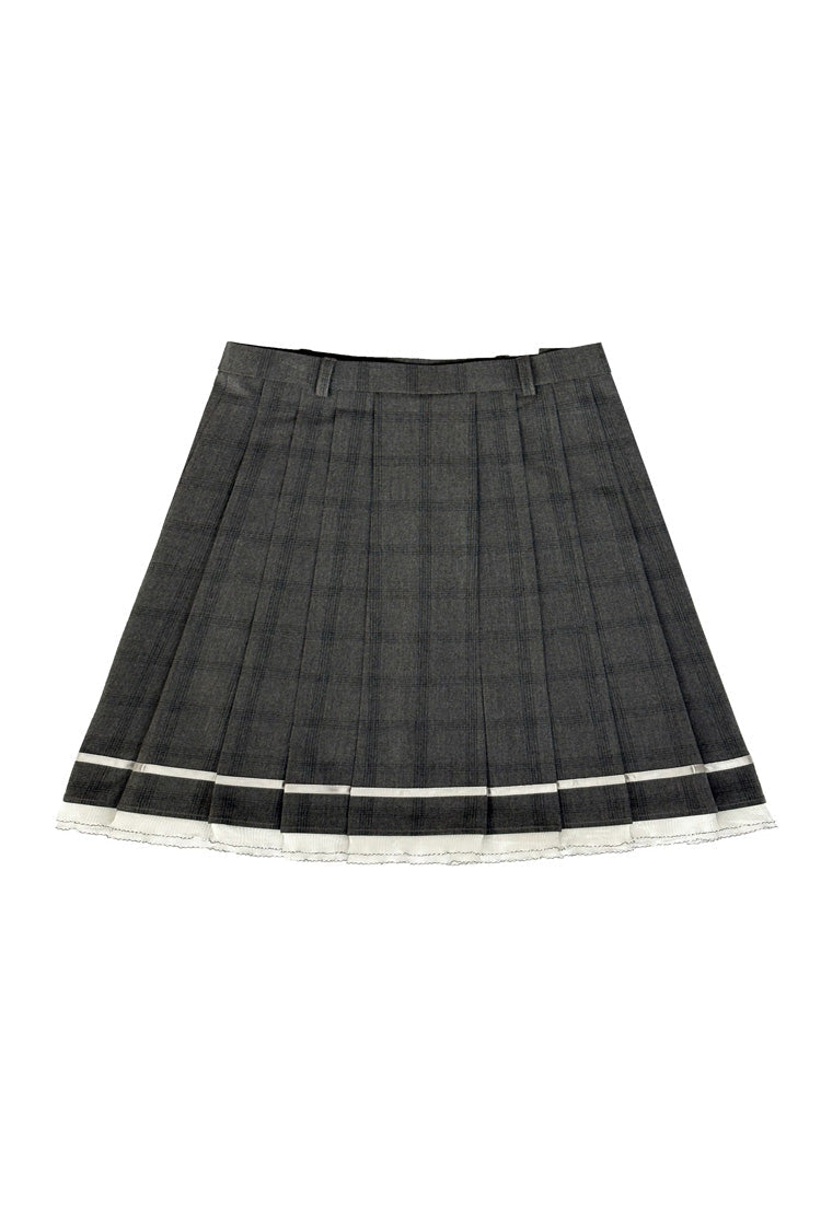 Black/White Short Sleeves Printed Ruffled Bow Plus Size Japanese Preppy Style Sailor Collar  Two-piece Set - Skirt-42cm(Only) - 10
