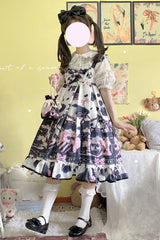 Multi-Color Cow Cat Print Ruffle Bowknot Sweet Lolita Jsk Dress - Product - 6