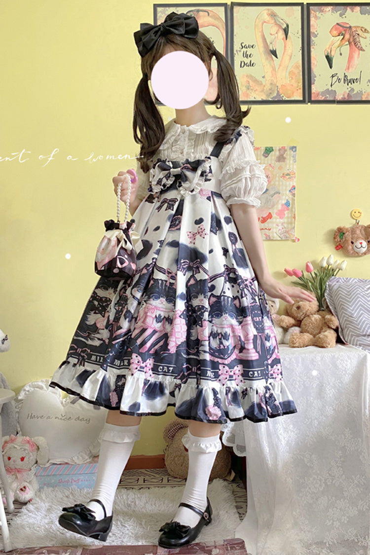 Multi-Color Cow Cat Print Ruffle Bowknot Sweet Lolita Jsk Dress - Product - 6