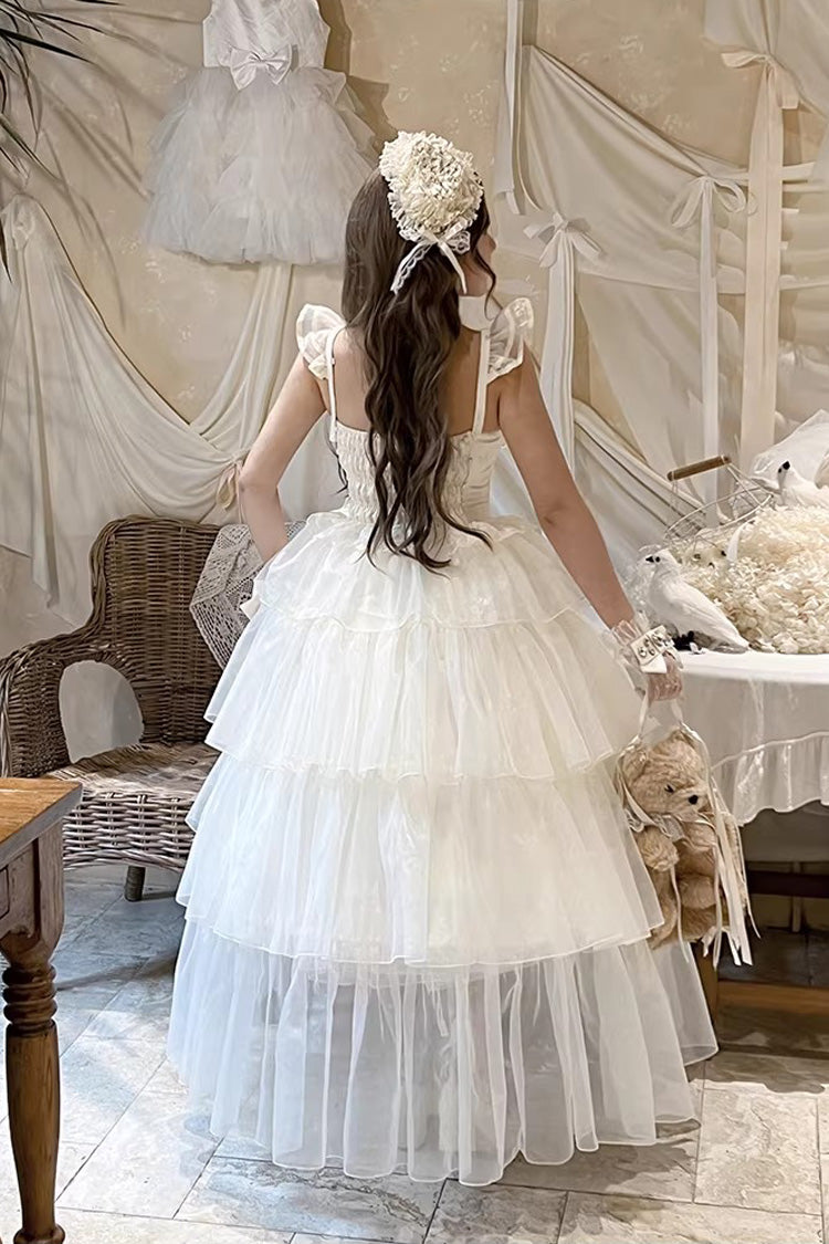 Off White [Mousse Love Song] Sleeveless Multi-Layered Ruffled Hanayome Bow Sweet Lolita Dress - Product - 7