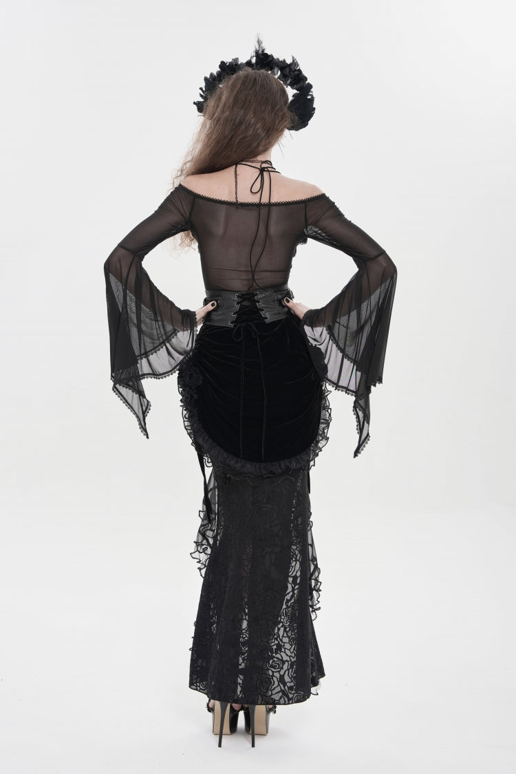Black Crochet Lace-Up Slim Zippered Women's Gothic Accessory Zip Girdle - Product - 3