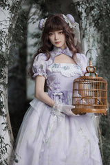 Purple Lilac Short Sleeves Hollow Embroidery Sweet Chinese Cheongsam Style Lolita Dress - Product - 5