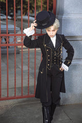 Prince Retro Immortal Black and White Rose Single Breasted Ouji Fashion Lolita Coat - Product - 10
