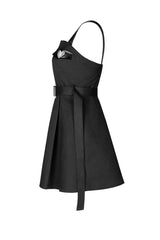 Black High Waist Belted PU Leather Strap Irregular Women's Steam Punk Dress - Product - 6
