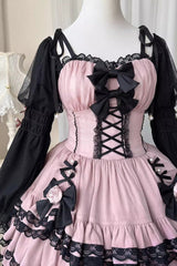 Black/Purple Dance Music Long Sleeves Multi-layer Ruffle Bowknot Sweet Princess Lolita Dress - Product - 13