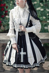 Black Paradise Cross Print Ruffle Sleeveless Gothic Lolita Dress - Black - 1