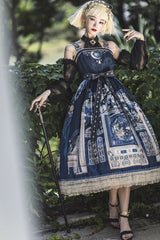 Dusk Best Egyptian Style Print Ruffle Gothic Lolita Dress 3 Colors - Blue - 3