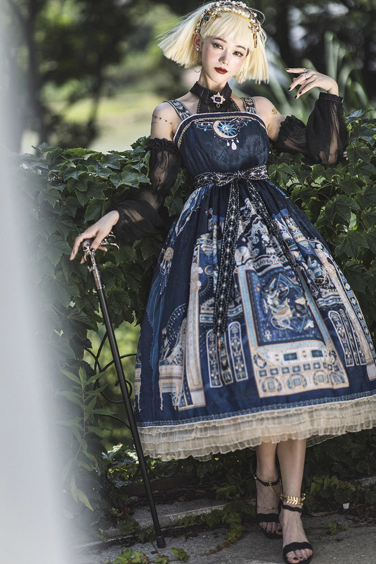 Dusk Best Egyptian Style Print Ruffle Gothic Lolita Dress 3 Colors - Blue - 3