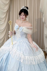 Blue [Midnight Magic at Twelve] Sleeveless Ruffled Hanayome Bow Lace Pearl-Decorated Princess Sweet Lolita Dress - Product - 8