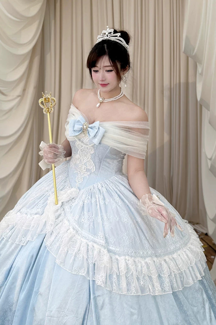 Blue [Midnight Magic at Twelve] Sleeveless Ruffled Hanayome Bow Lace Pearl-Decorated Princess Sweet Lolita Dress - Product - 8