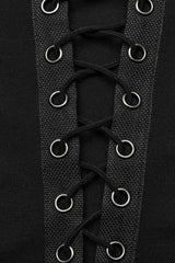 Black V Collar Off Shoulder Long Sleeves Hollow Tie Rope Womens Steampunk T-Shirt - Product - 5