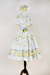 White [Lemon Chicken] Short Sleeves Print Ruffle Bowknot Lace Daily Sweet Lolita Dress - Product - 7