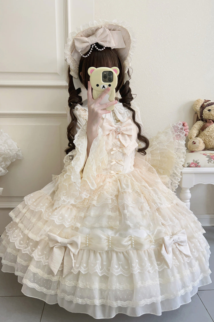 Beige [Dream Prologue] Doll Multi-Layered Bowknot Lace Sweet Princess Lolita Dress - Product - 8