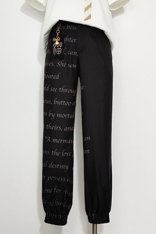 Black Vintage Cat Print Ouji Lolita Trousers - Black - 1