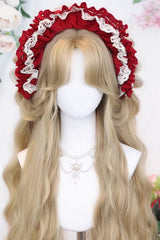 Gold Curtain Bangs Long Curls Hair Versatile Sweet Lolita Wig - Product - 4