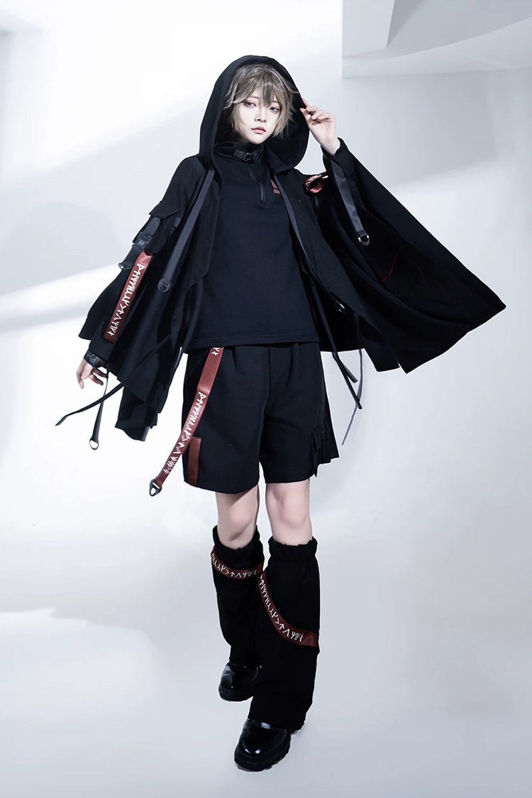 Black [Nameless Blade] Stand Collar Long Sleeves Gothic Prince Ouji Lolita Shorts Set - Black(Full-Set) - 1