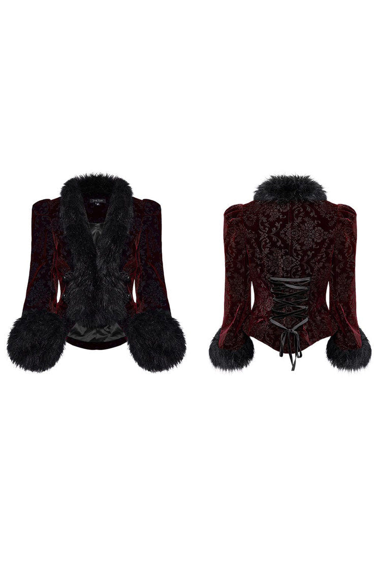 Women's V Collar Long Sleeves Faux Fur Stitching Gothic Coat 4 Colors - Product - 14