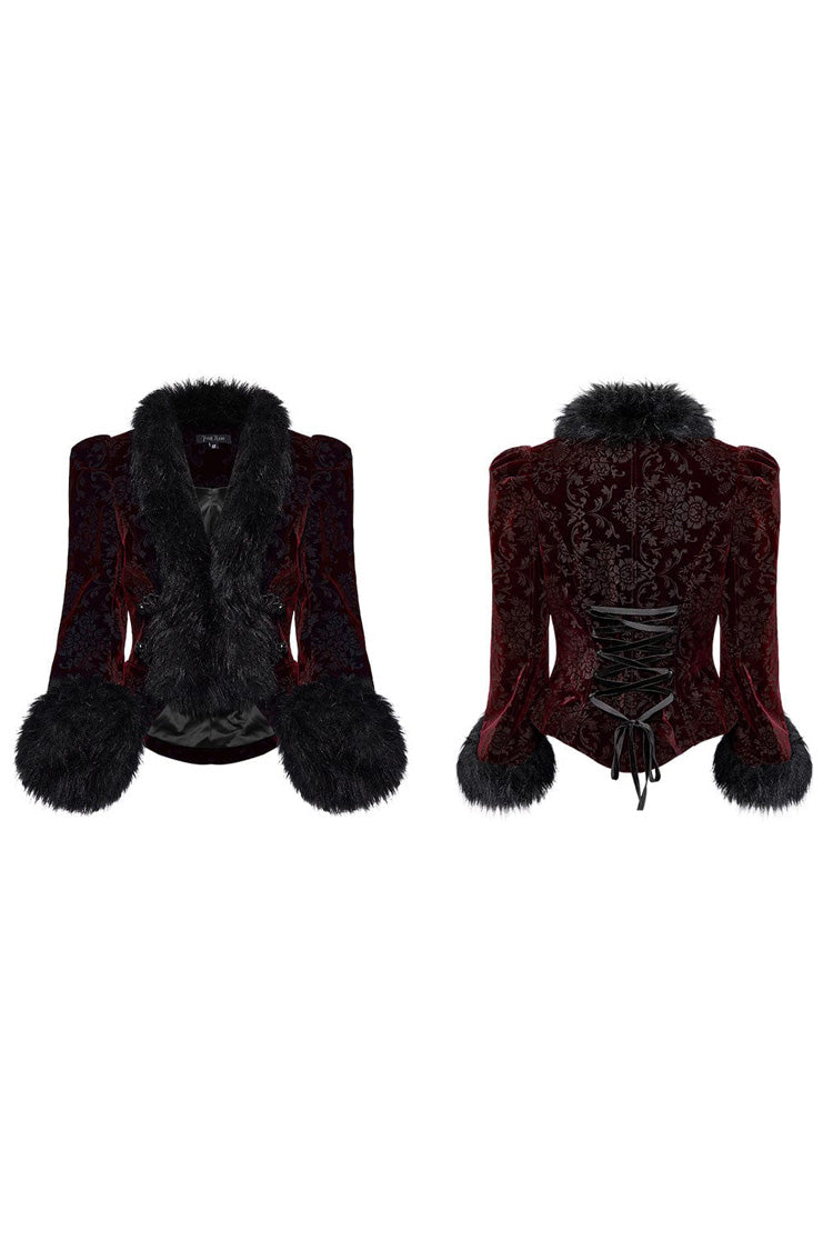 Women's V Collar Long Sleeves Faux Fur Stitching Gothic Coat 4 Colors - Product - 14