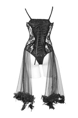 Black Translucent Rose Lace Mesh Hem Sling Women's Gothic Jumpsuit - Product - 9