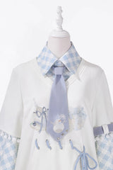 White Lapel Collar Long Sleeves Print Asymmetric Prince Handsome Ouji Lolita Set - Product - 2