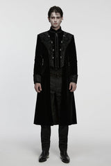 Black Stand Collar Long Sleeves Floral Jacquard Bouble-breasted Zipper Men's Gothic Coat - Black - 1