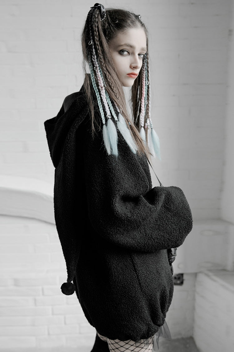 Black Clown Hooded Bunny Doll Backpack Women's Punk Coat - Product - 2