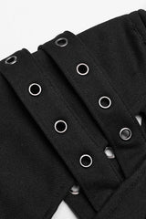 Black Long Sleeves Hollow Mesh Stitching Hooded Womens Steampunk Blouse - Product - 6
