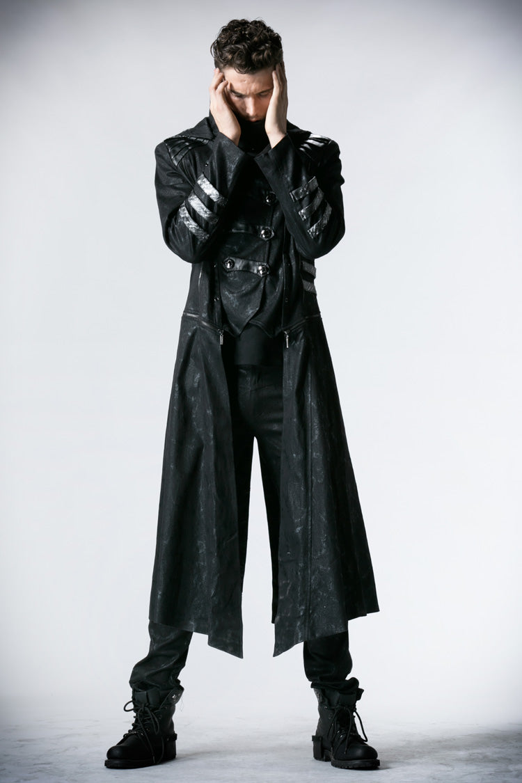 Black Stand Collar Metal Buckle Long Sleeves Mens Steampunk Coat - Product - 4