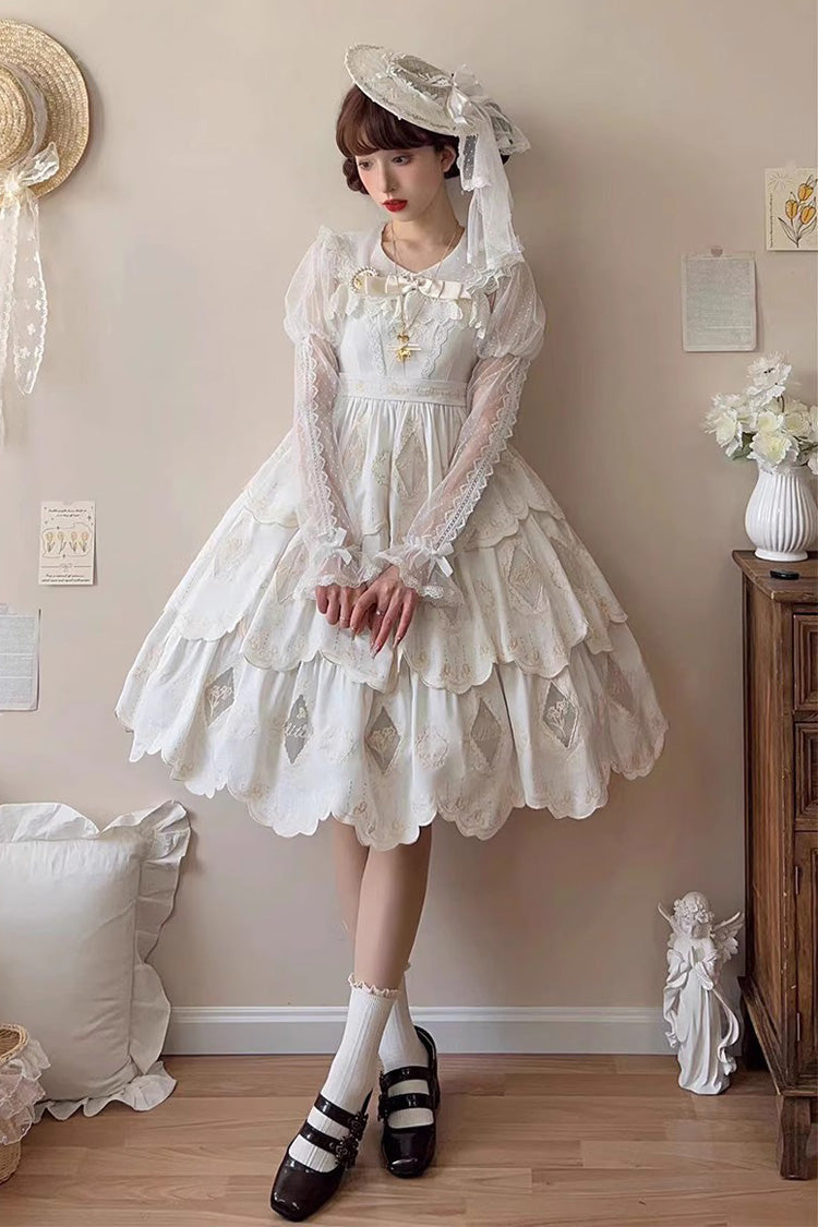 White Multi-layer Hollow Embroidery Sweet Lolita Jsk Dress - Product - 3
