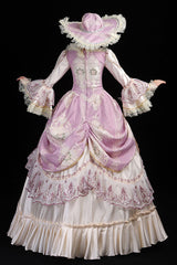 Pink/Champagne Trumpet Sleeves High Waisted Ruffled Multi-Layer Hollow Embroidery Print Victorian Lolita Prom Dress - Product - 4