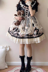 Black Sleeveless Rose Prologue Print Ruffle Bowknot Sweet Elegant Princess Lolita Jsk Dress - Product - 7