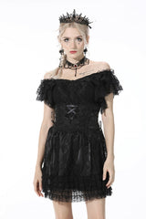 Black Floral Embroidered Lace-Up Strappy Women's Gothic Gorgeous Corset - Black - 1