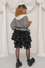 Black/White Round Collar Long Sleeves Printed Classic Ouji Lolita Pumpkin Shorts Set - Product - 5