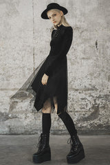Black Velvet Mesh Stitching Elastic Women's Gothic Dress - Product - 3