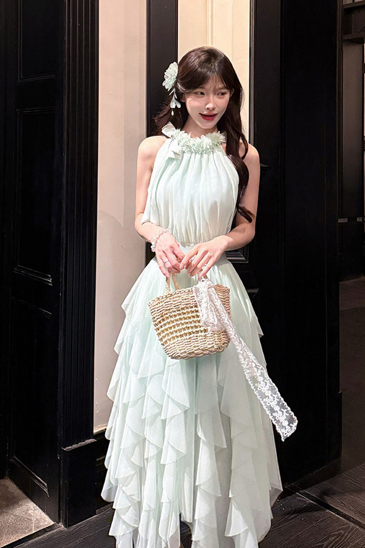 Light Green [Mist Bell] Halterneck Sleeveless Multi-Layered Ruffled Irregular Sweet Lolita Dress - Product - 8