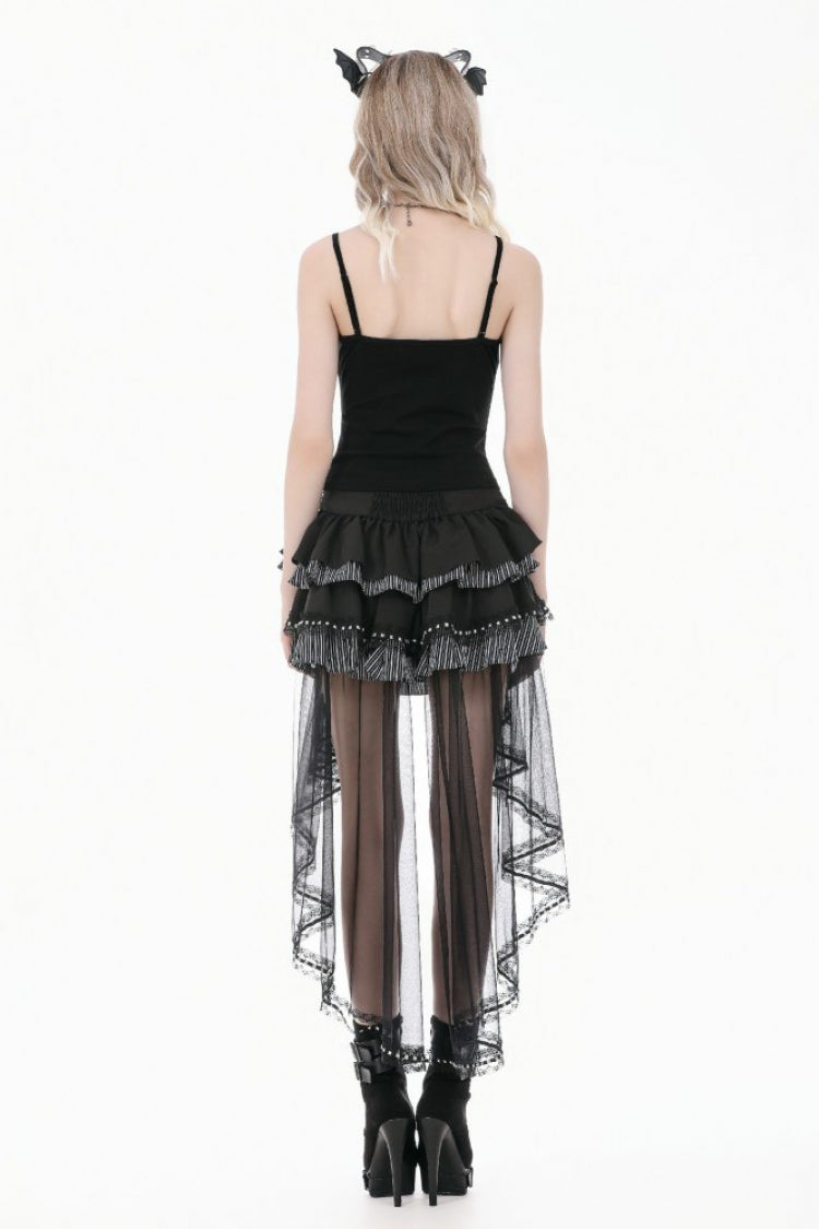 Black Women's Gothic Vintage Multi-Layered Ruffled Mesh Tail Skirt - Product - 4