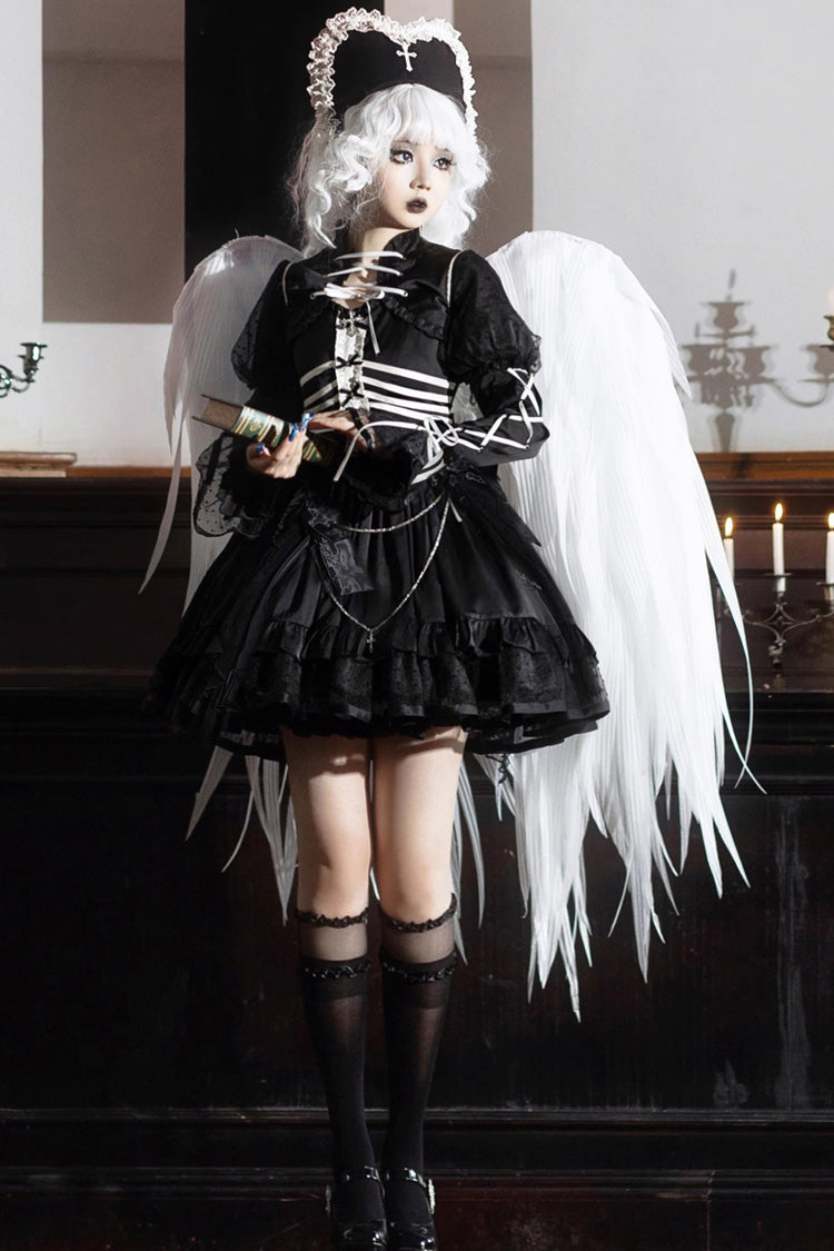 Black Multi-layer Ruffle Gothic Elegant Princess Lolita Jsk Dress - Product - 5