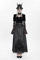 Black Floral Cross Embroidery Chain Women's Gothic Horse-face Long Skirt - Product - 5