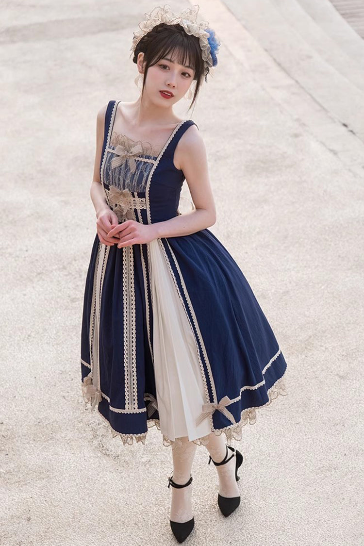 Blue/White Elegant Color Contrast Sleeveless Classic Lolita Dress - Product - 7
