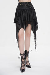 Black Lrregular Mesh Splice Buckle Women's Gothic Skirt - Product - 2
