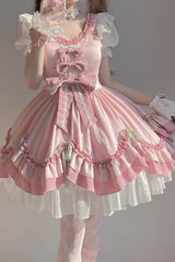 White/Pink Short Sleeves Ruffle Bowknot Princess Sweet Lolita OP Dress - Product - 4