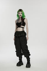Pleated Women's Punk Ruffled Hem Big Pockets Cargo  Pants cool - Product - 4