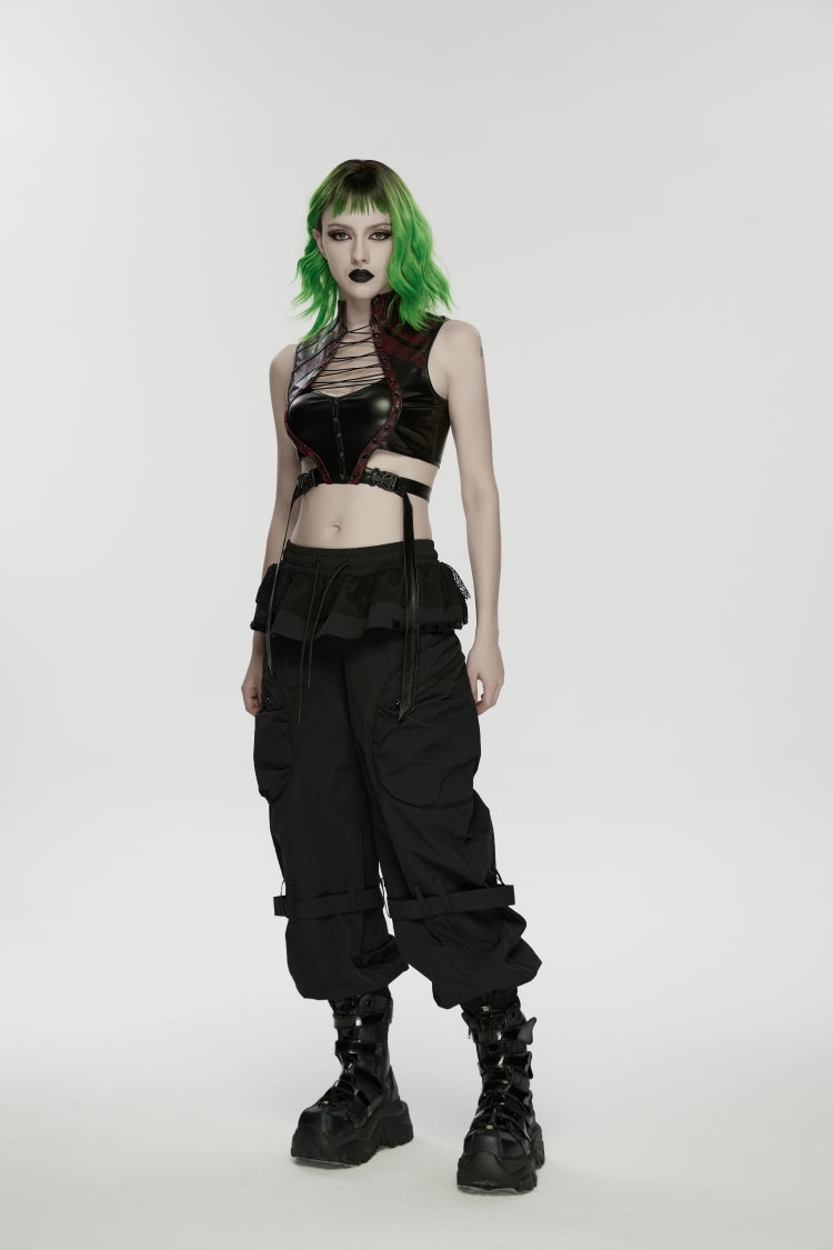 Pleated Women's Punk Ruffled Hem Big Pockets Cargo  Pants cool - Product - 4